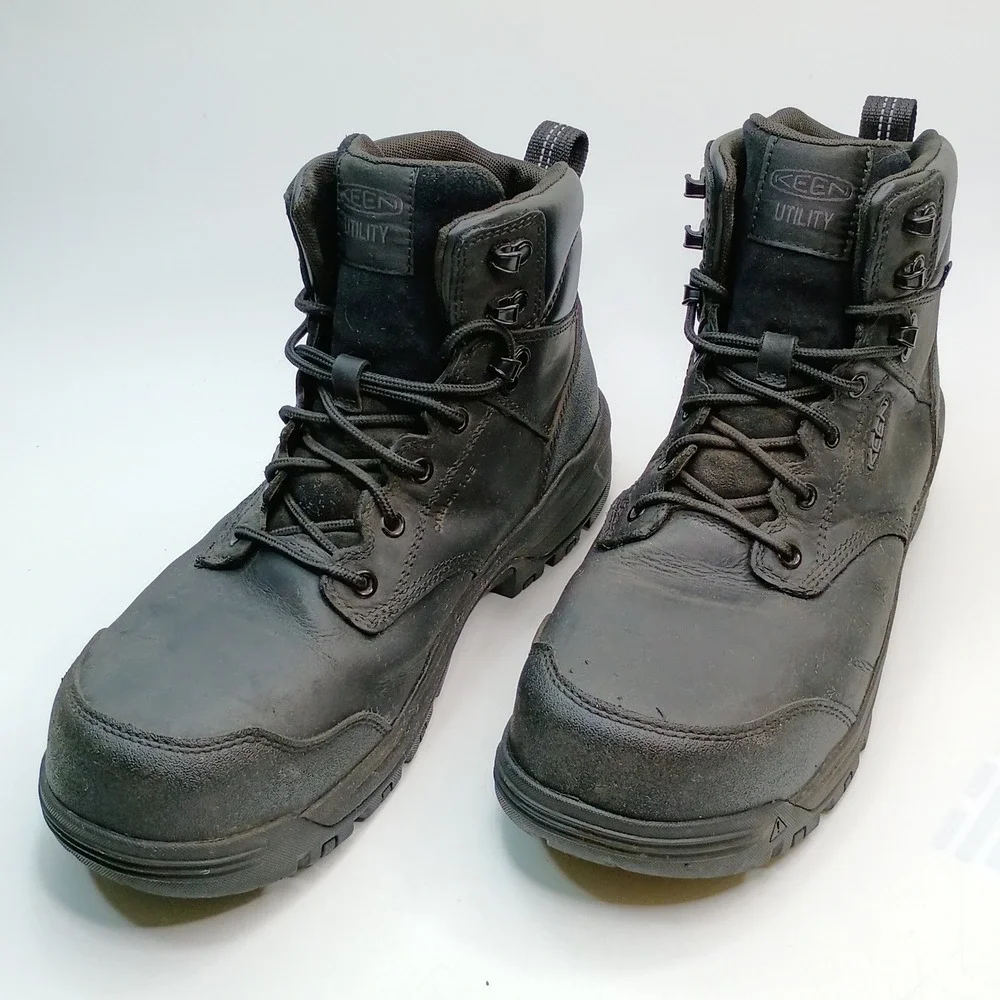 Keen Utility Lansing Mid Work Boot Men Size 10.5 EE Black Leather Waterproof
